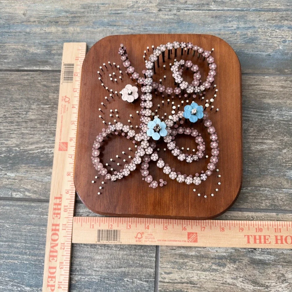 Vintage Cottage 3D Nail Head Floral Wood Plaque Wall Decor 